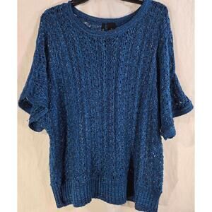 New Directions Woman Blue Metallic Knit Sweater 2X